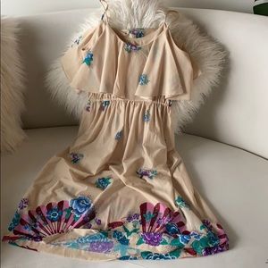 Vintage 70’s Sheer Asian Print Flounce Top Dress